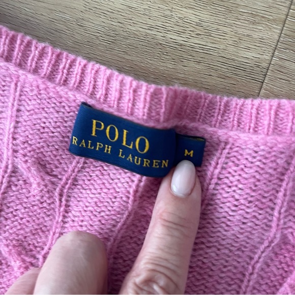 Polo Ralph Lauren Pink Cable Knit Wool Cashmere V-Neck Sweater Size M - Picture 4 of 8